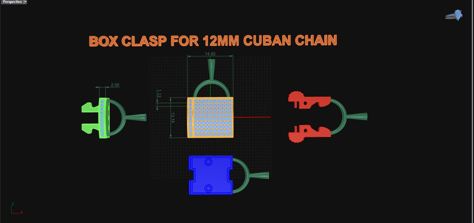 Box clasp lock for 12mm Cuban chain LK-006 3D print model_1