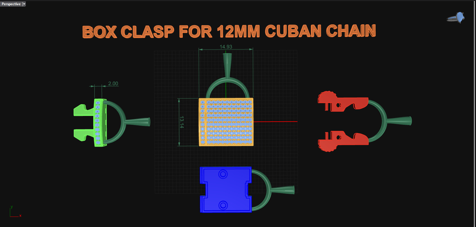 Box clasp lock for 12mm Cuban chain LK-006 3D print model_6