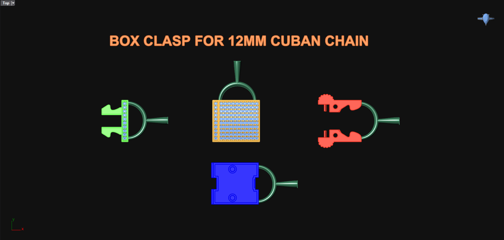 Box clasp lock for 12mm Cuban chain LK-006 3D print model_5