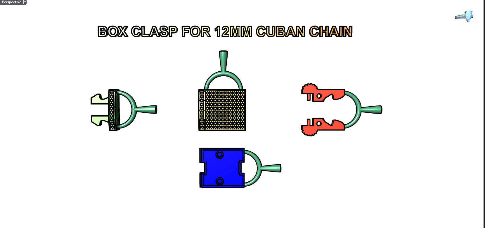 Box clasp lock for 12mm Cuban chain LK-006 3D print model_2