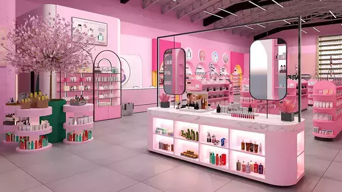 Pinky Beauty Store Interior  Game-Ready Low-Poly 3D Model Low-poly 3D model