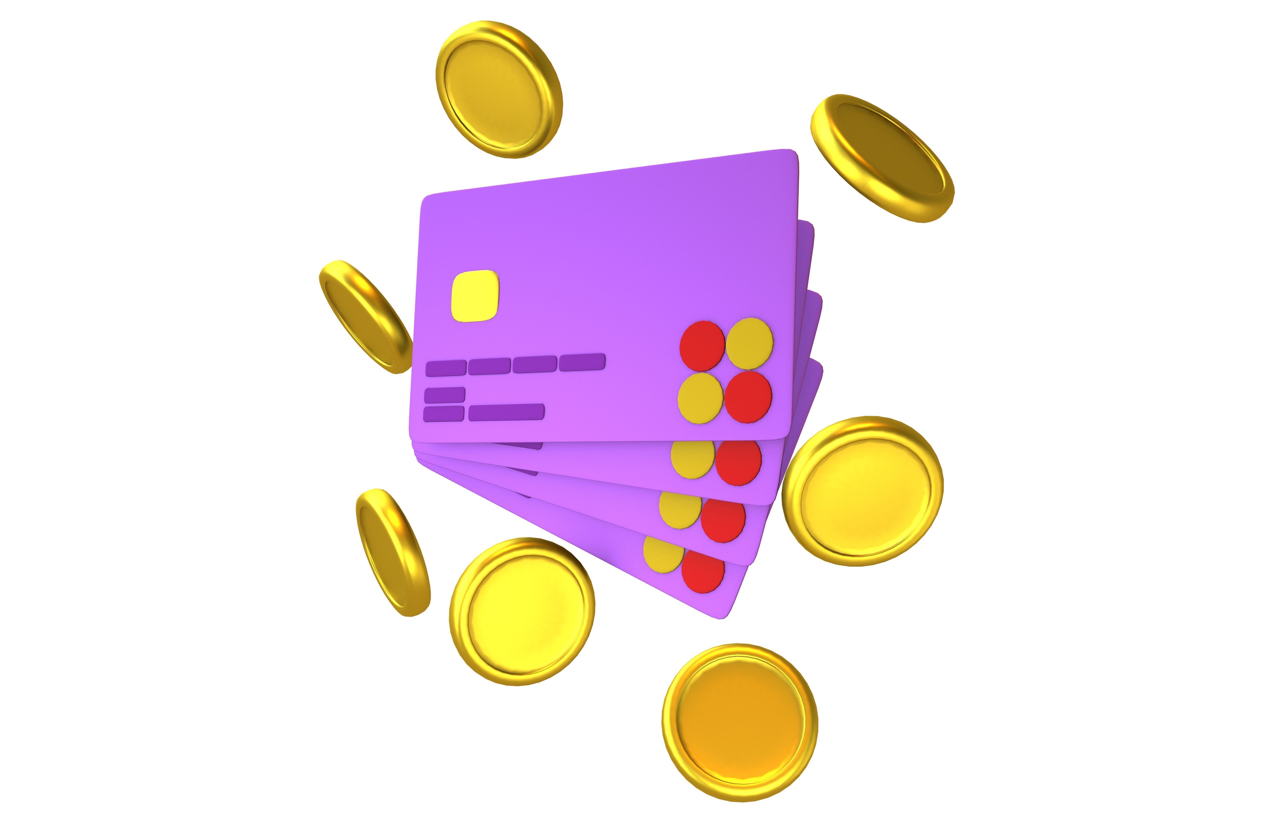 Credit Cards Floating Gold Coins Icon v1 003 Low-poly 3D model_2