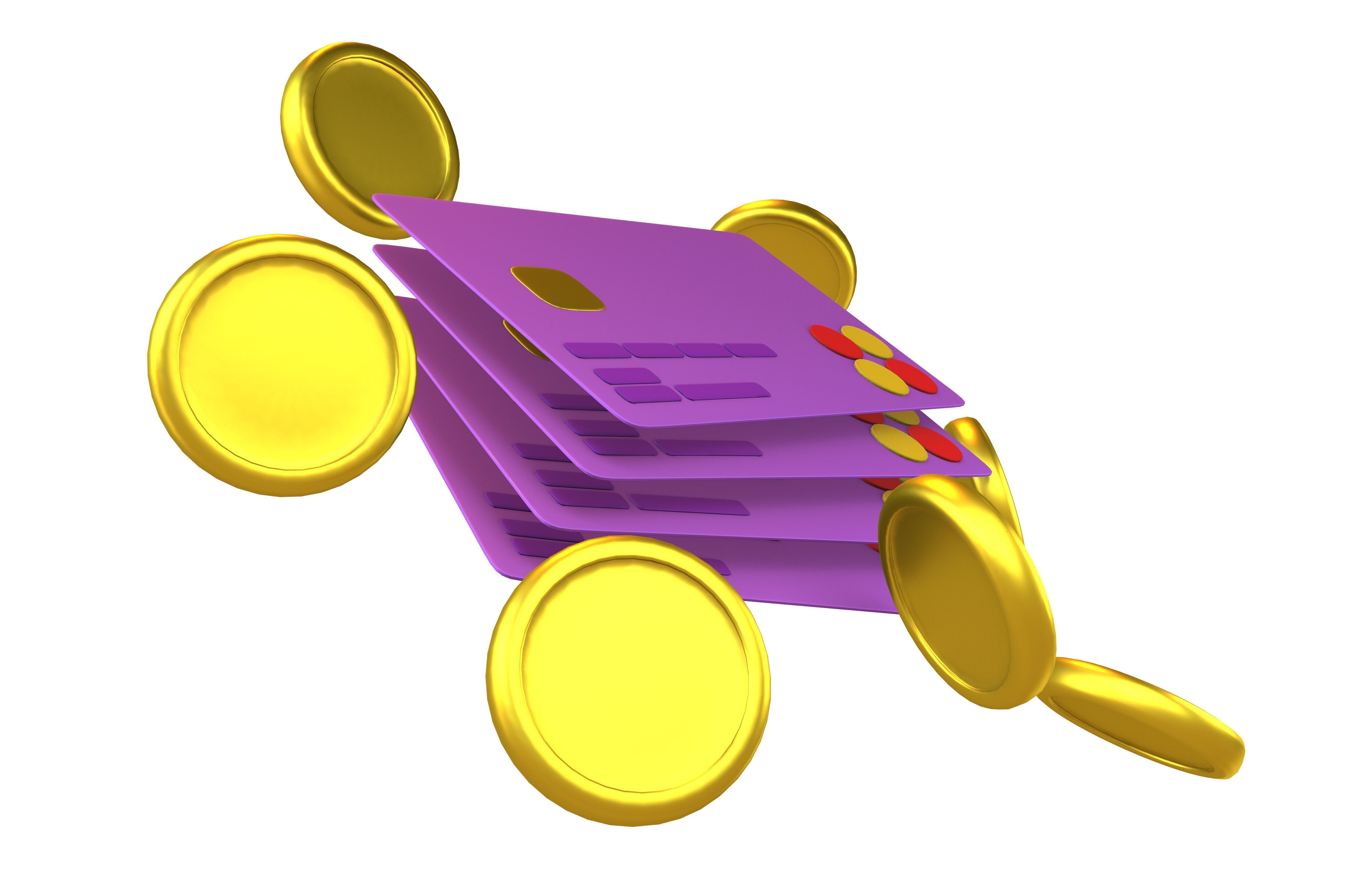 Credit Cards Floating Gold Coins Icon v1 003 Low-poly 3D model_3