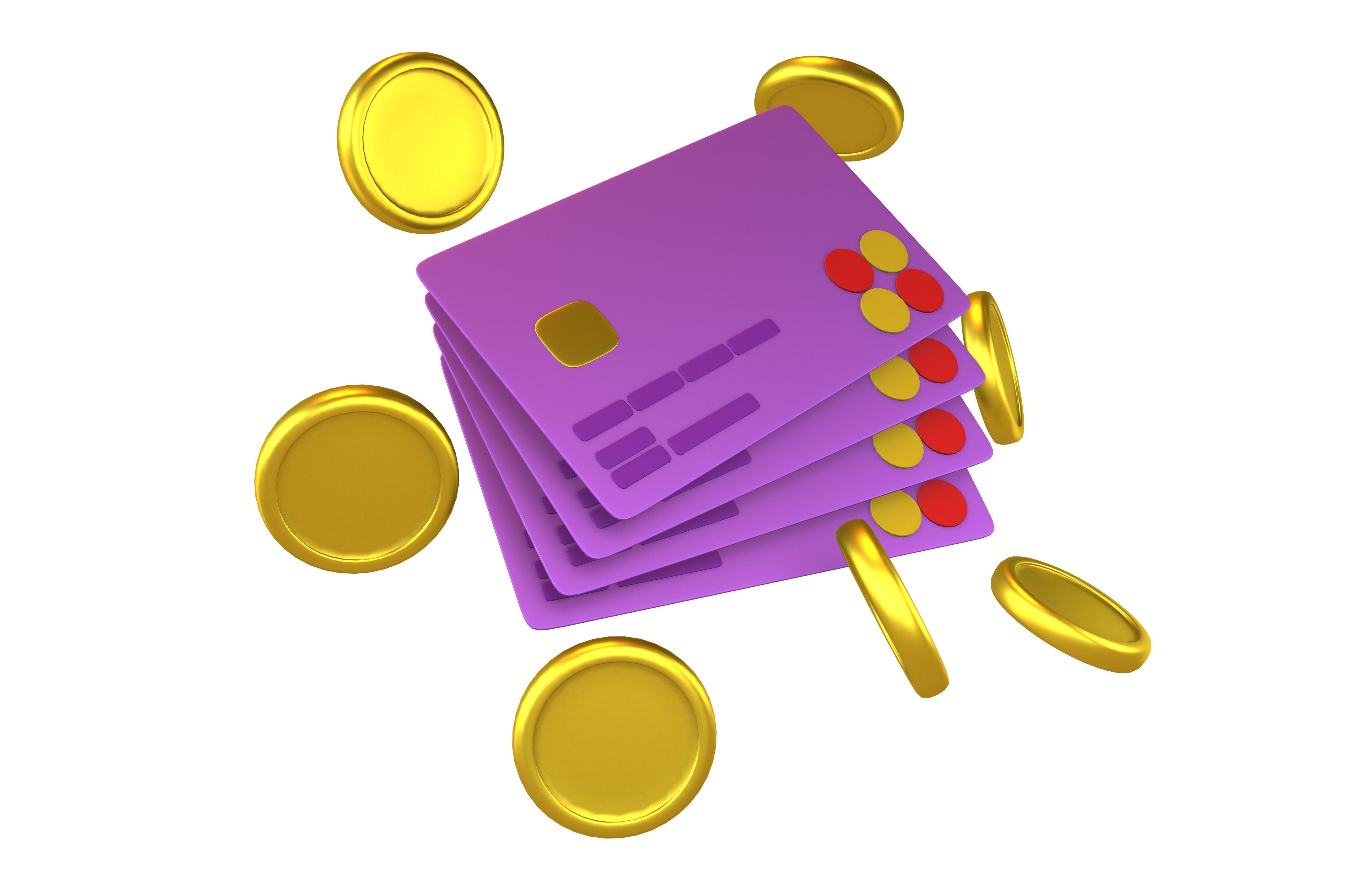 Credit Cards Floating Gold Coins Icon v1 003 Low-poly 3D model_1