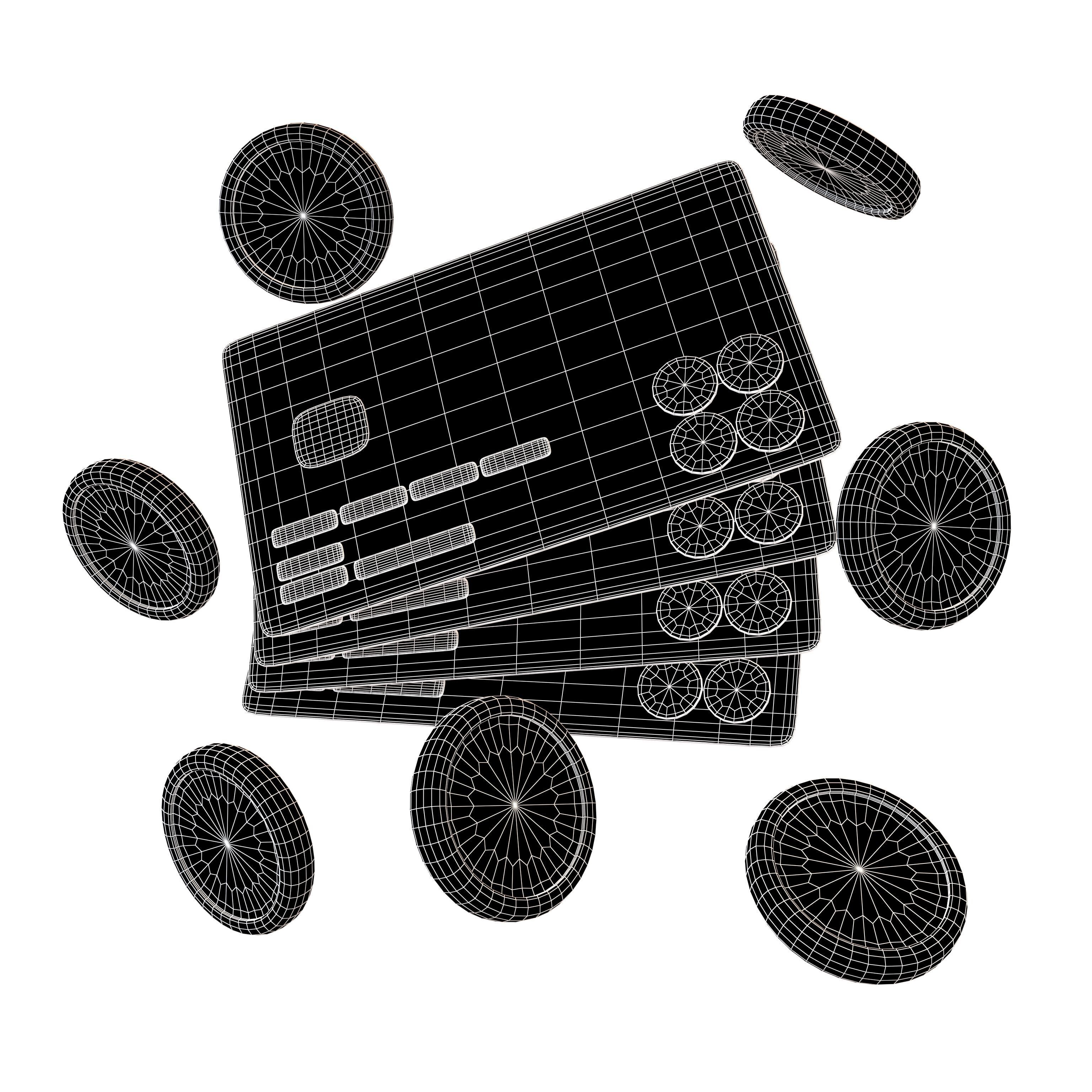 Credit Cards Floating Gold Coins Icon v1 003 Low-poly 3D model_4