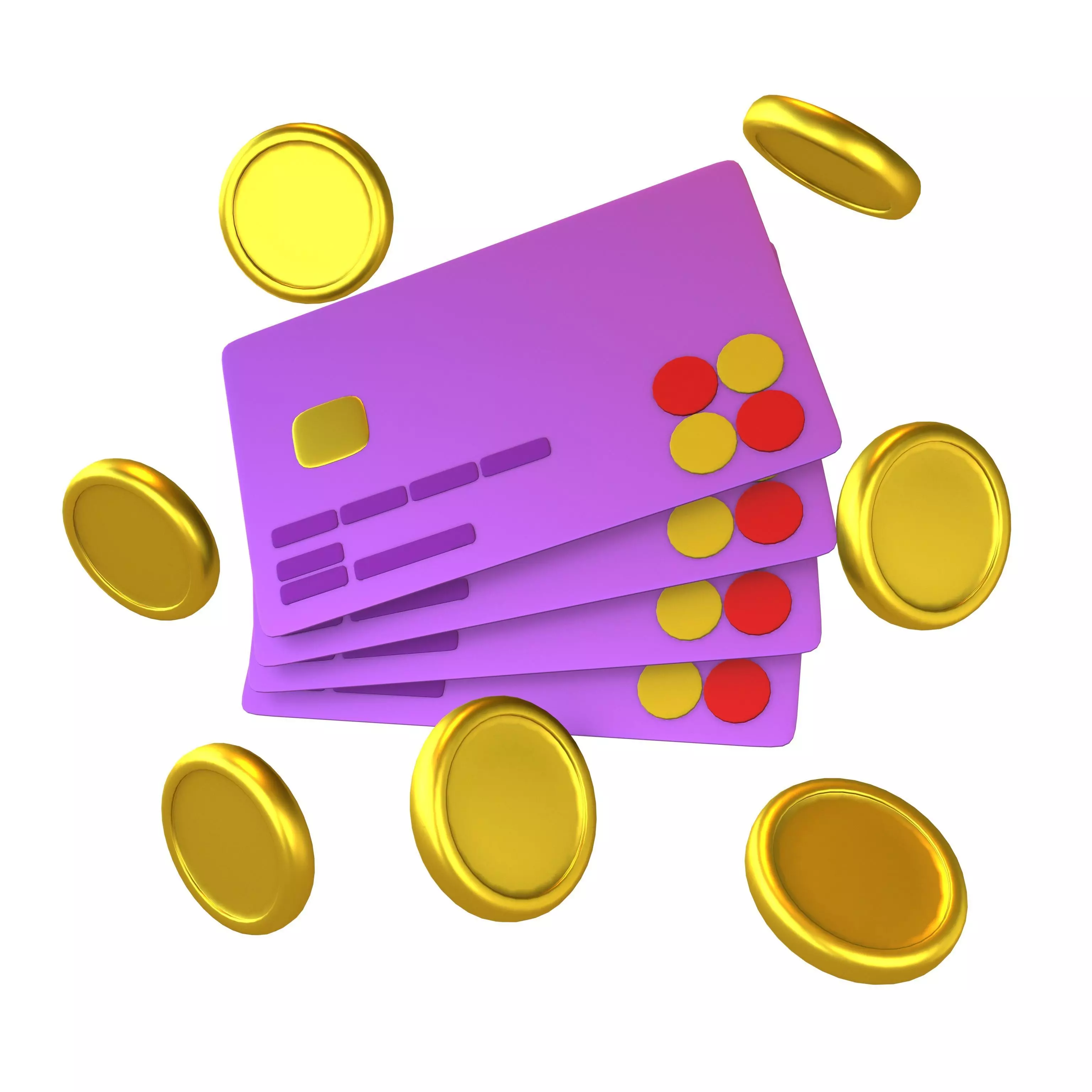 Credit Cards Floating Gold Coins Icon v1 003 Low-poly 3D model_0