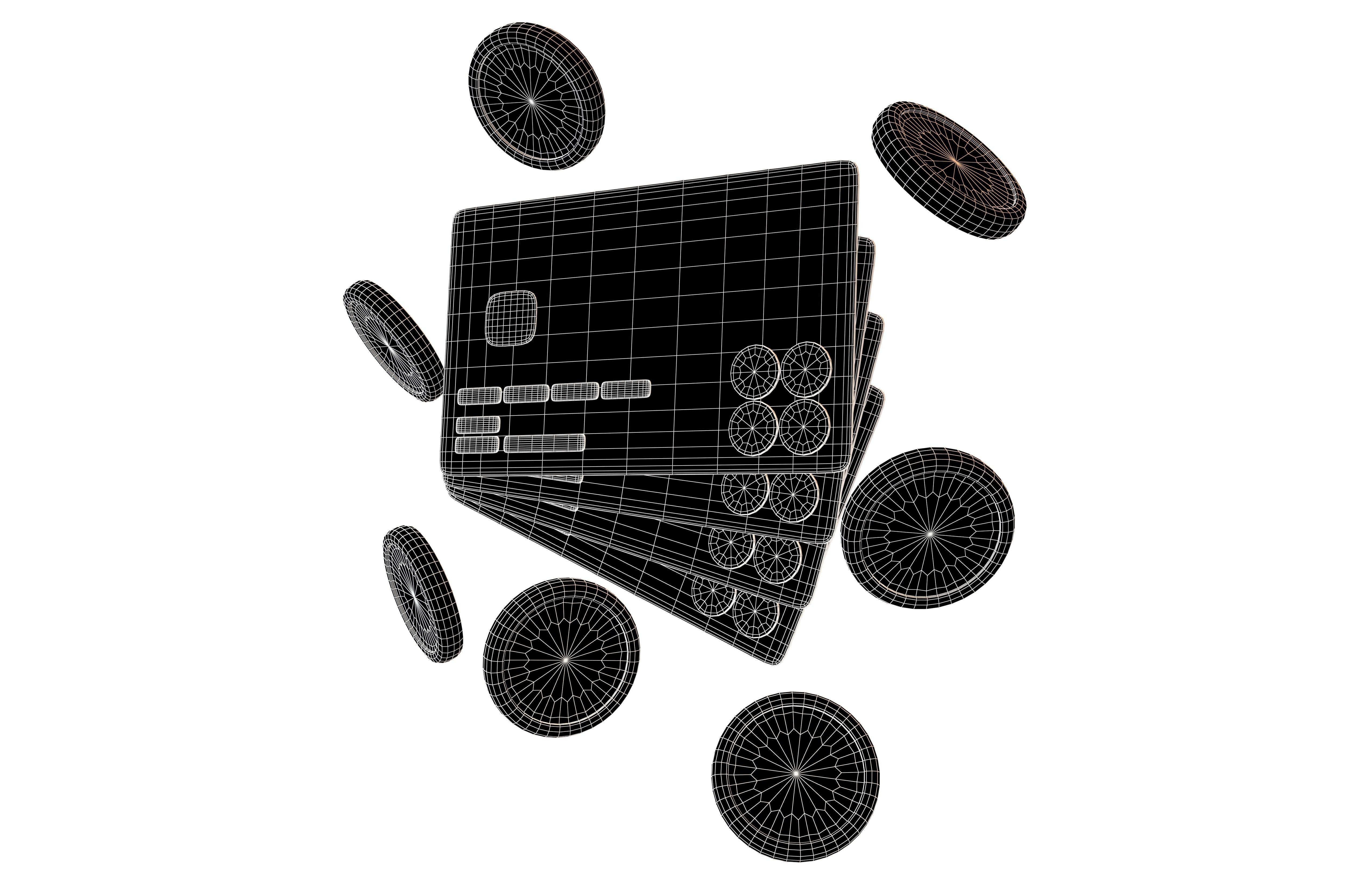 Credit Cards Floating Gold Coins Icon v1 003 Low-poly 3D model_6