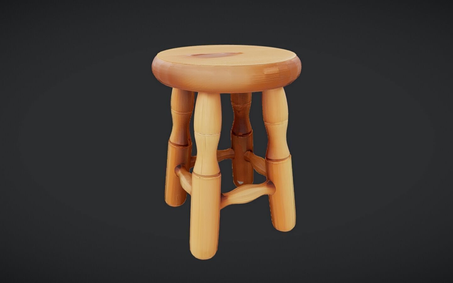 wooden stool with rounded legs 3D model_1