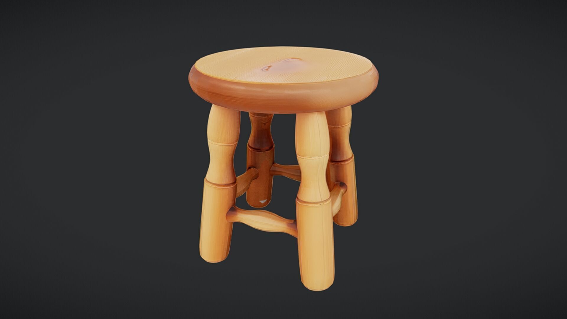 wooden stool with rounded legs 3D model_10