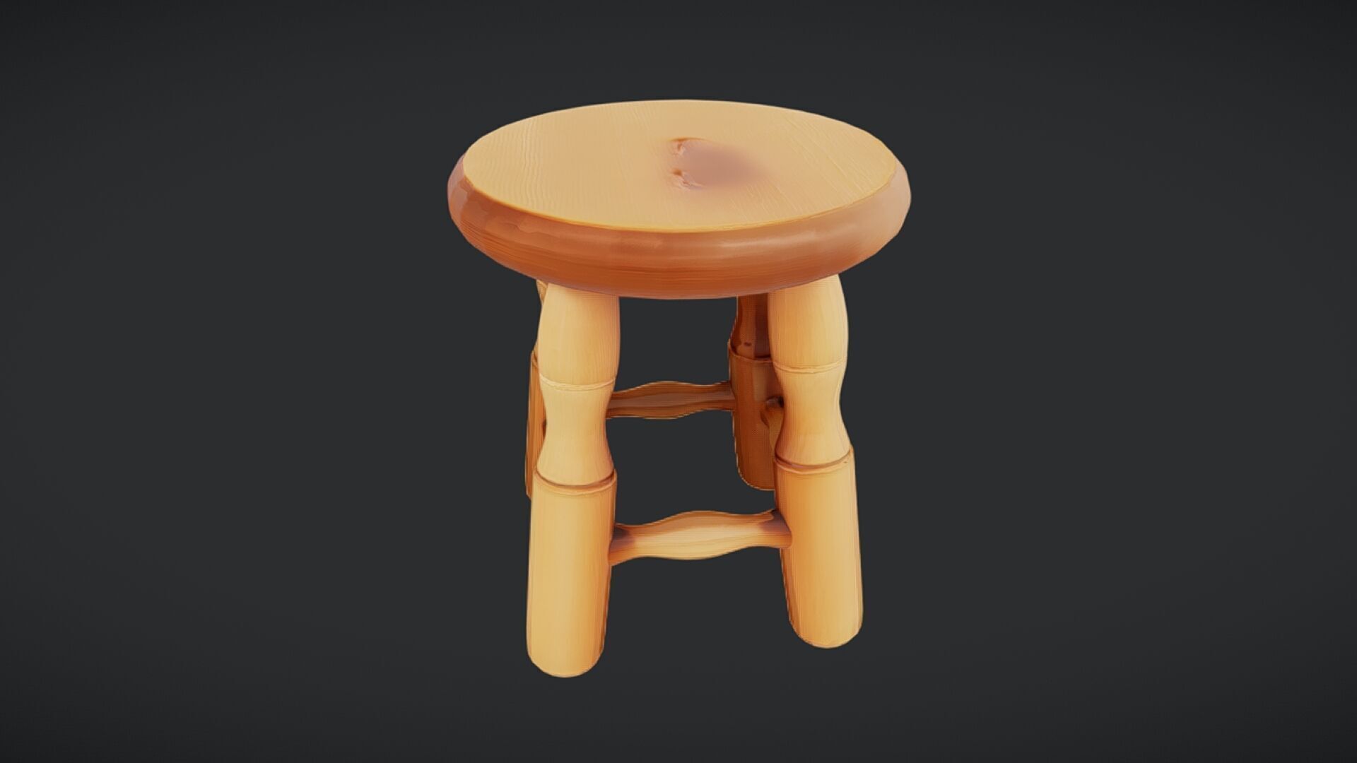 wooden stool with rounded legs 3D model_14