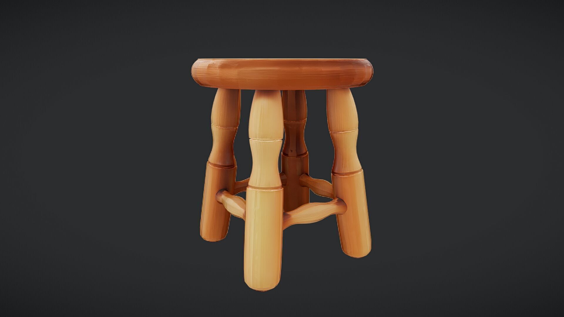 wooden stool with rounded legs 3D model_13