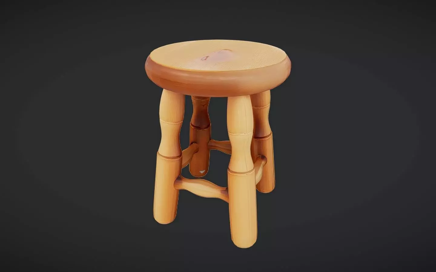 wooden stool with rounded legs 3D model_0