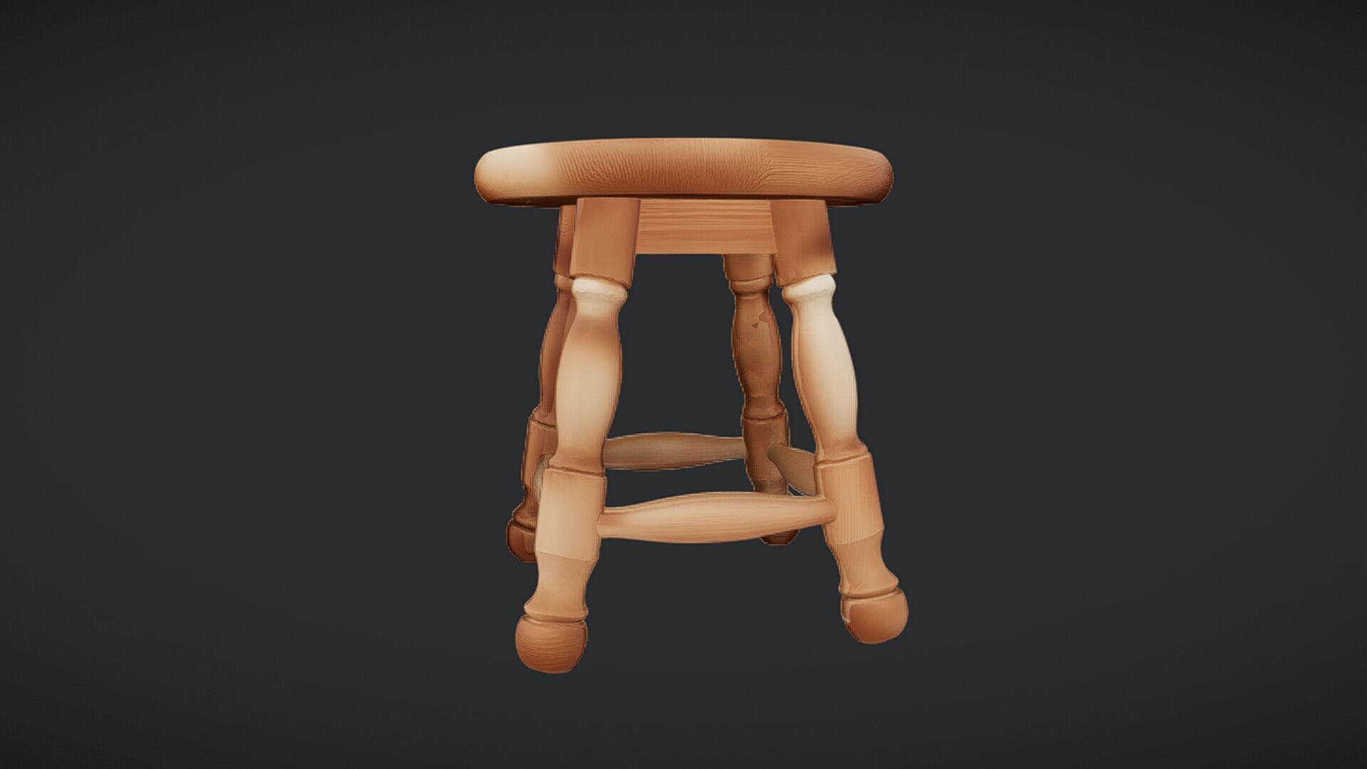 wooden round stool with ornate legs 3D model_10