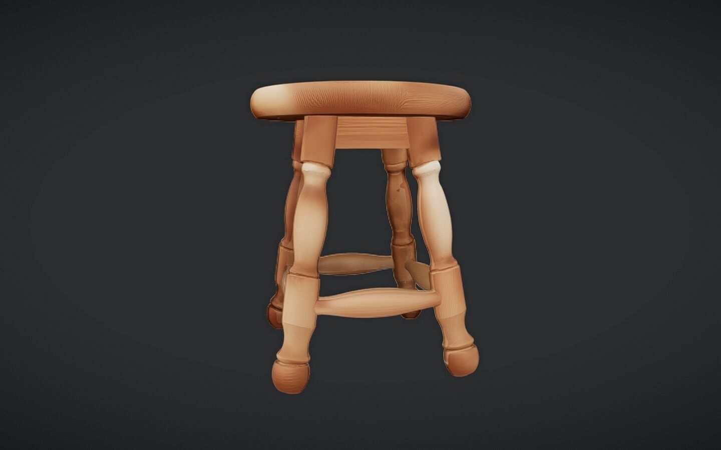 wooden round stool with ornate legs 3D model_5