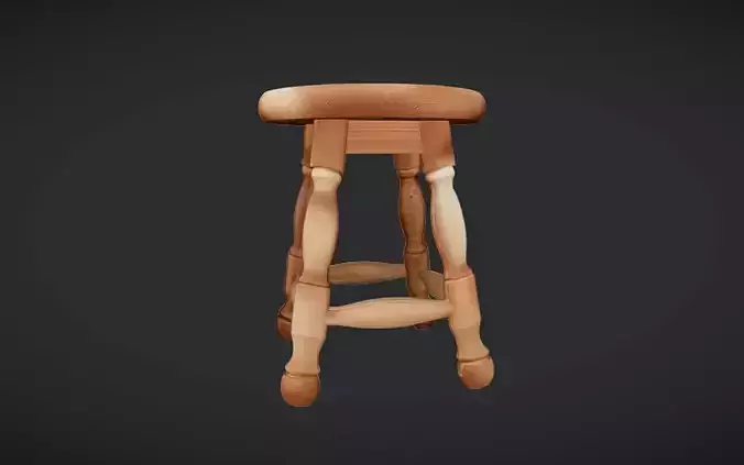 wooden round stool with ornate legs