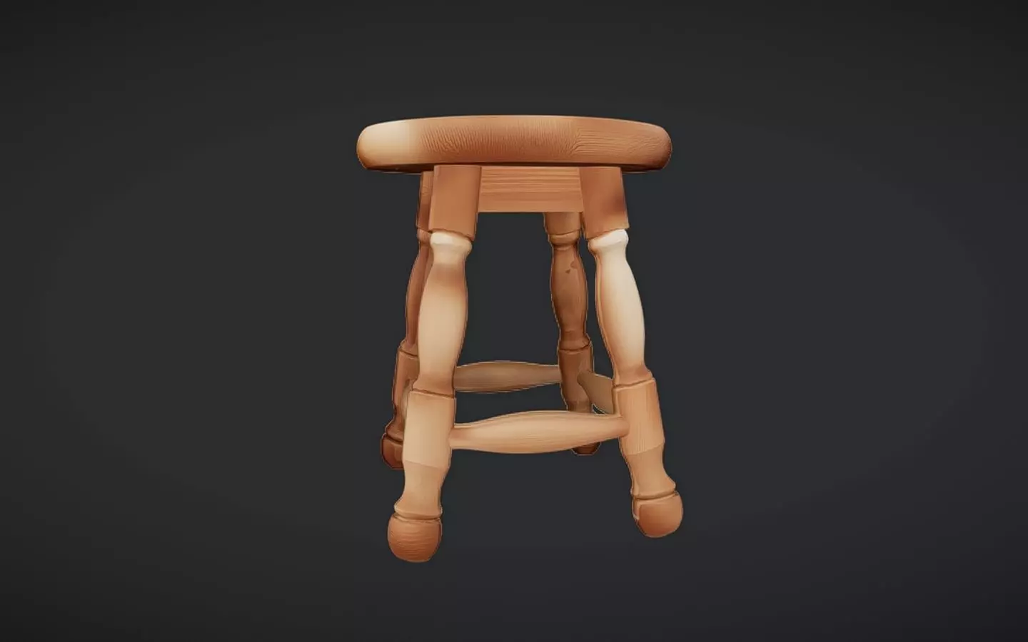 wooden round stool with ornate legs 3D model_0