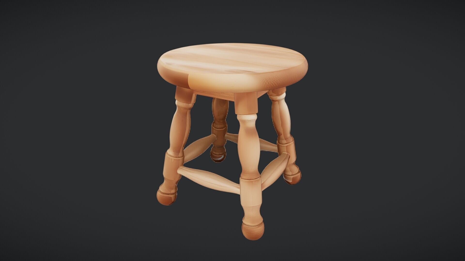 wooden round stool with ornate legs 3D model_14