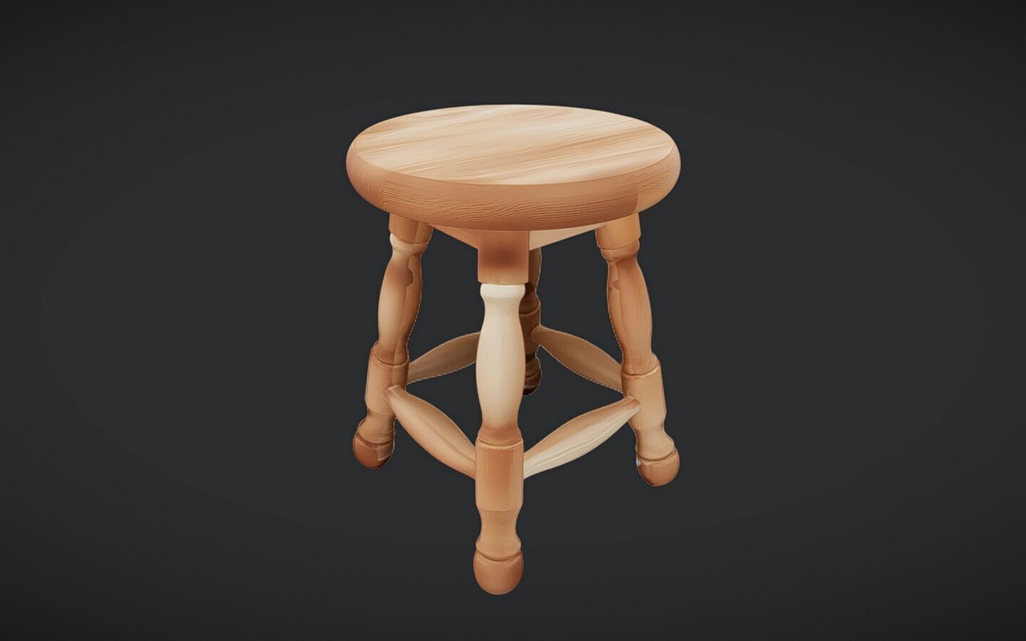 wooden round stool with ornate legs 3D model_7