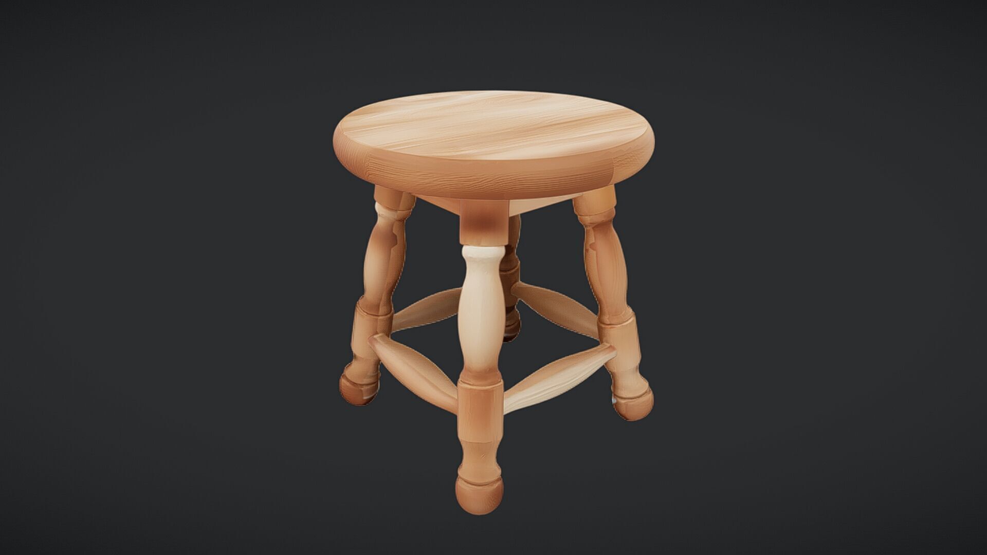 wooden round stool with ornate legs 3D model_12