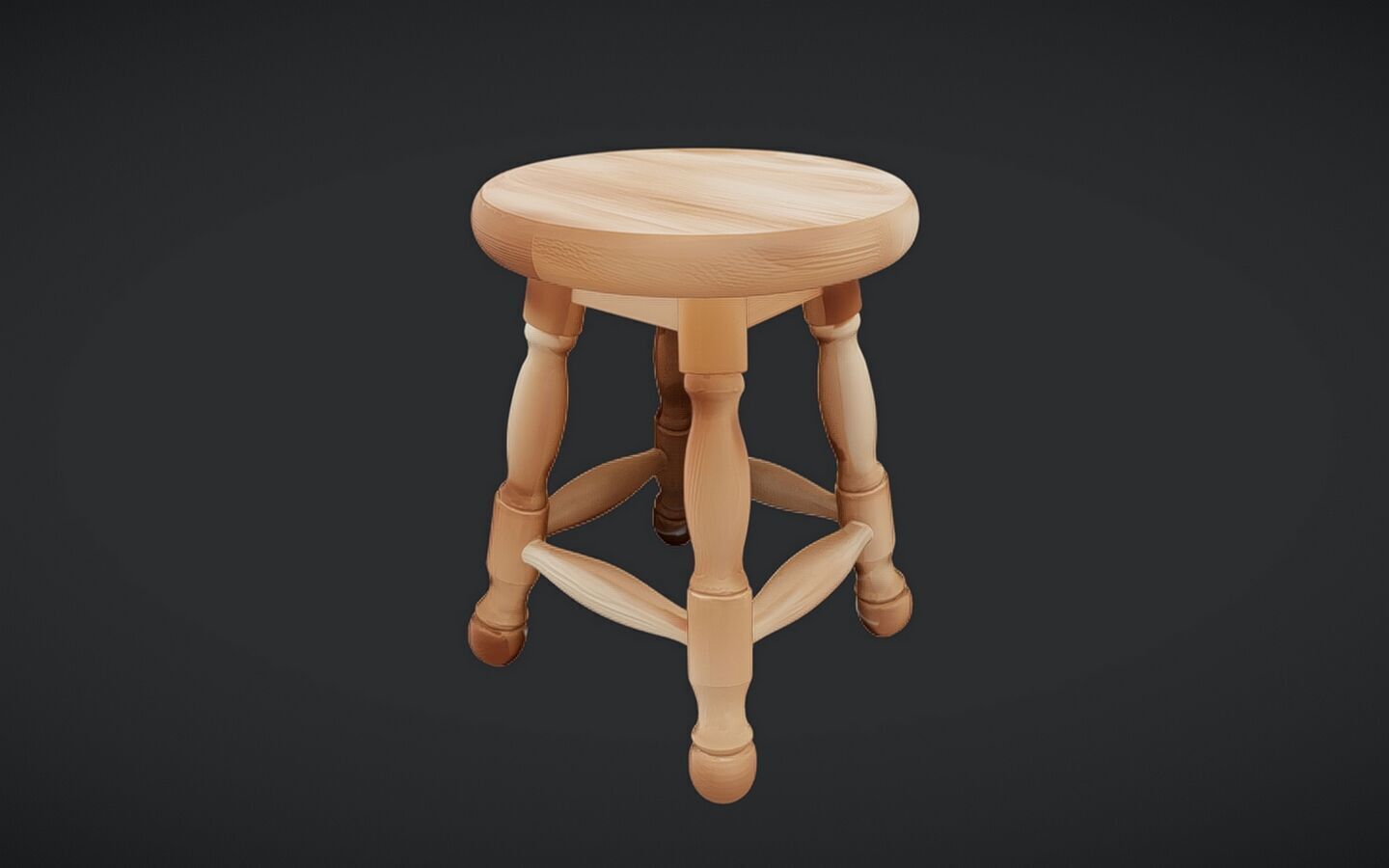 wooden round stool with ornate legs 3D model_3
