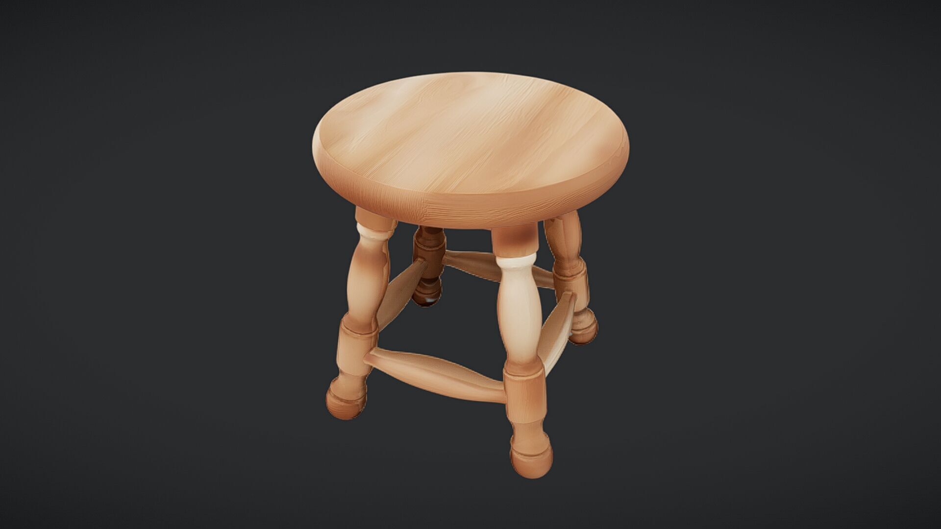 wooden round stool with ornate legs 3D model_11