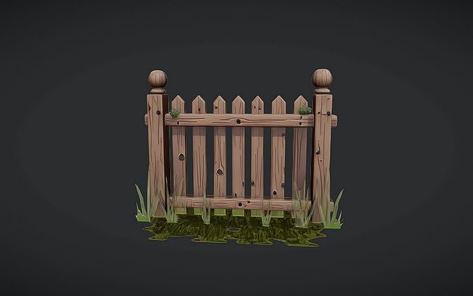 wooden garden fence with plants 3D model