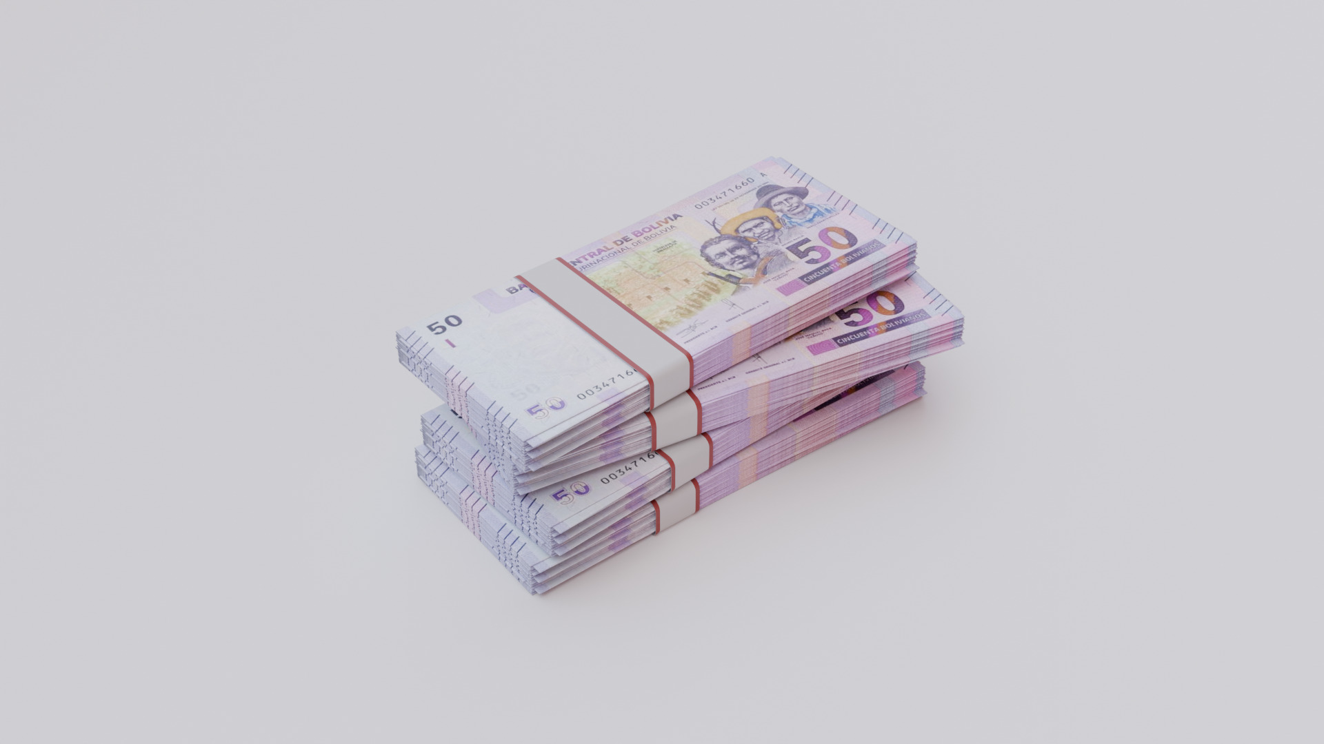 50 Bolivian boliviano Currency Low-poly 3D model_2