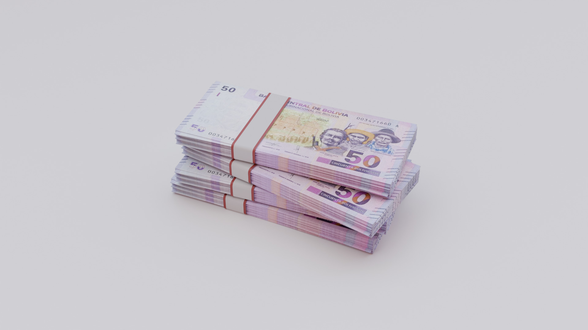 50 Bolivian boliviano Currency Low-poly 3D model_1