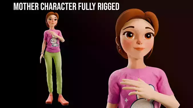 Mother Stylized Character Fully Rigged Game Animation Ready
