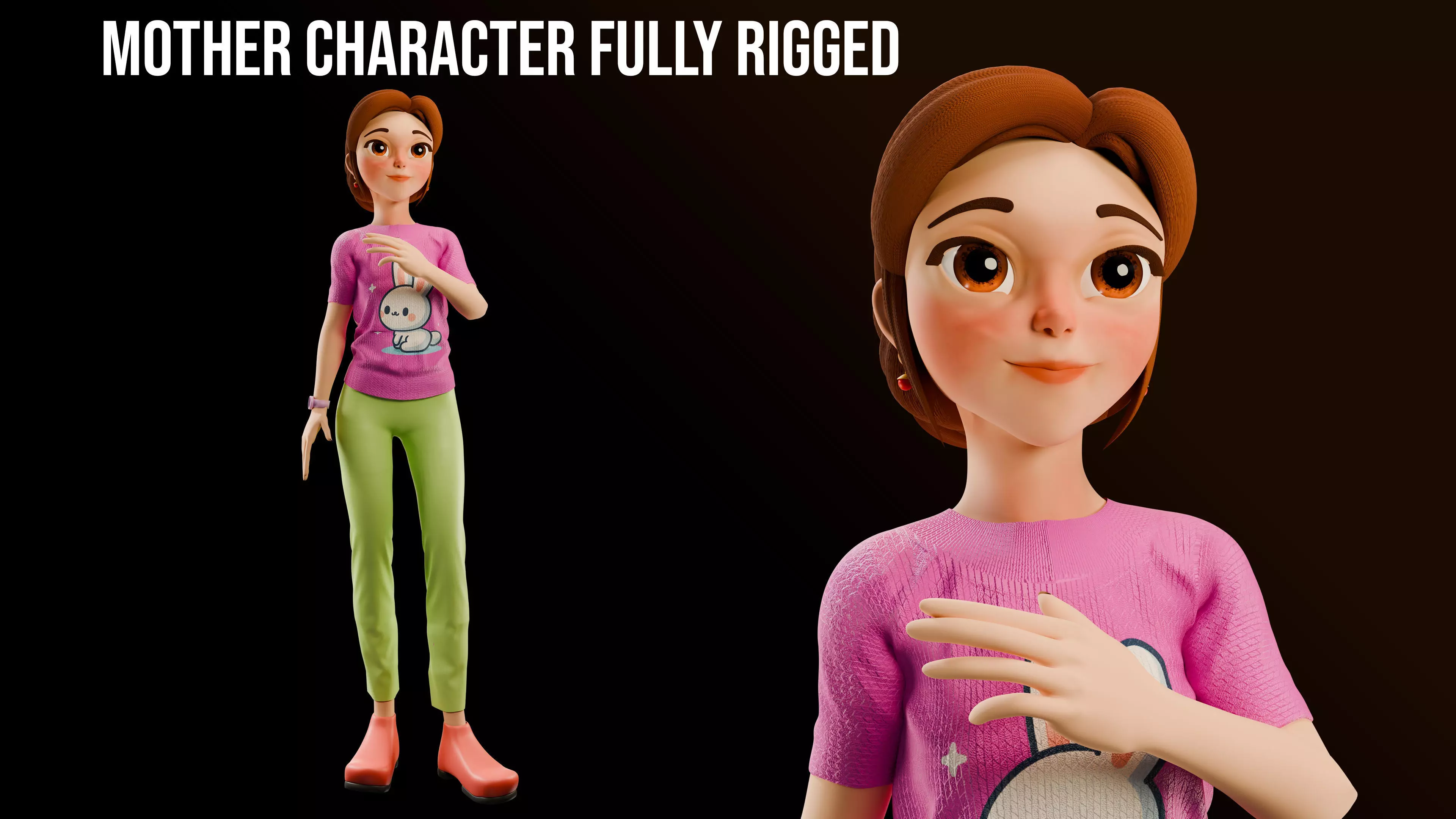 Mother Stylized Character Fully Rigged Game Animation Ready 3D model_0