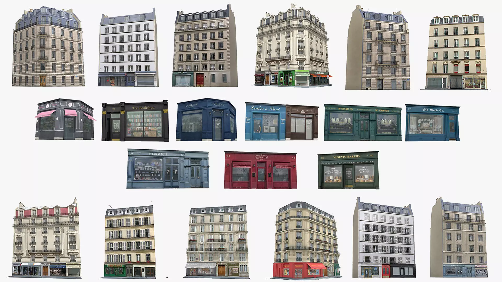 Paris Buildings Collection Low-poly 3D model_0