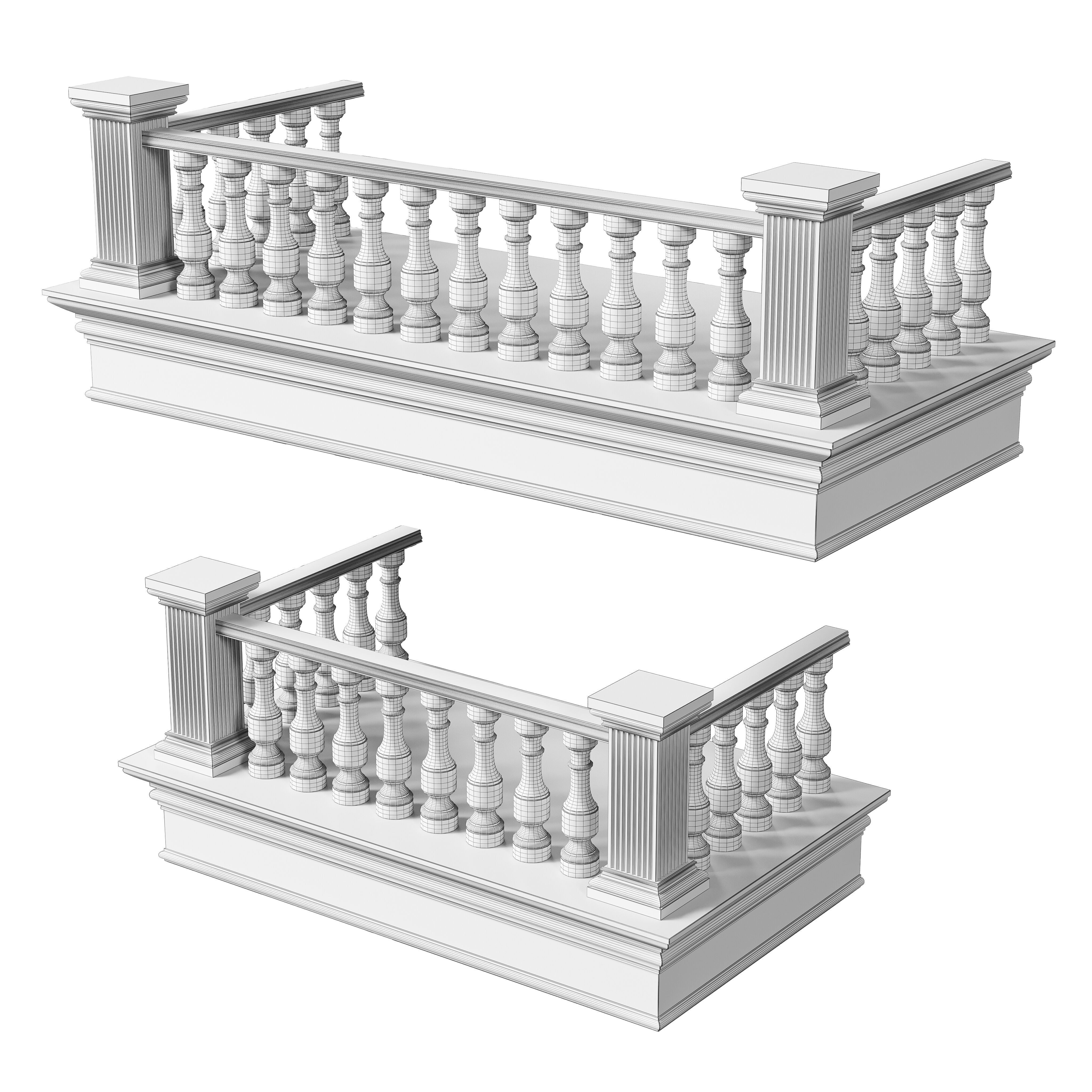 Classic Marble Balcony with Petite Marble Balusters  3D model_3