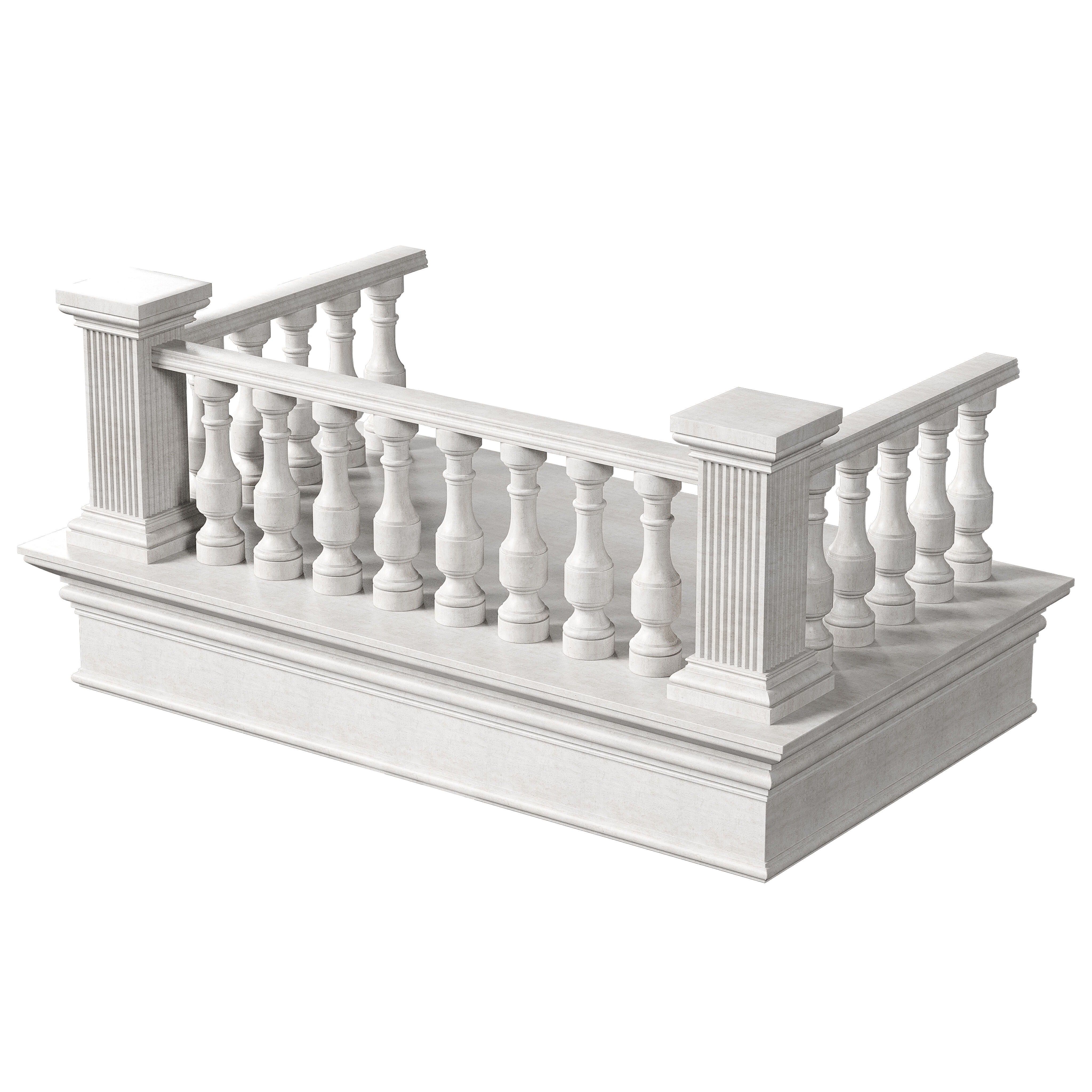 Classic Marble Balcony with Petite Marble Balusters  3D model_4
