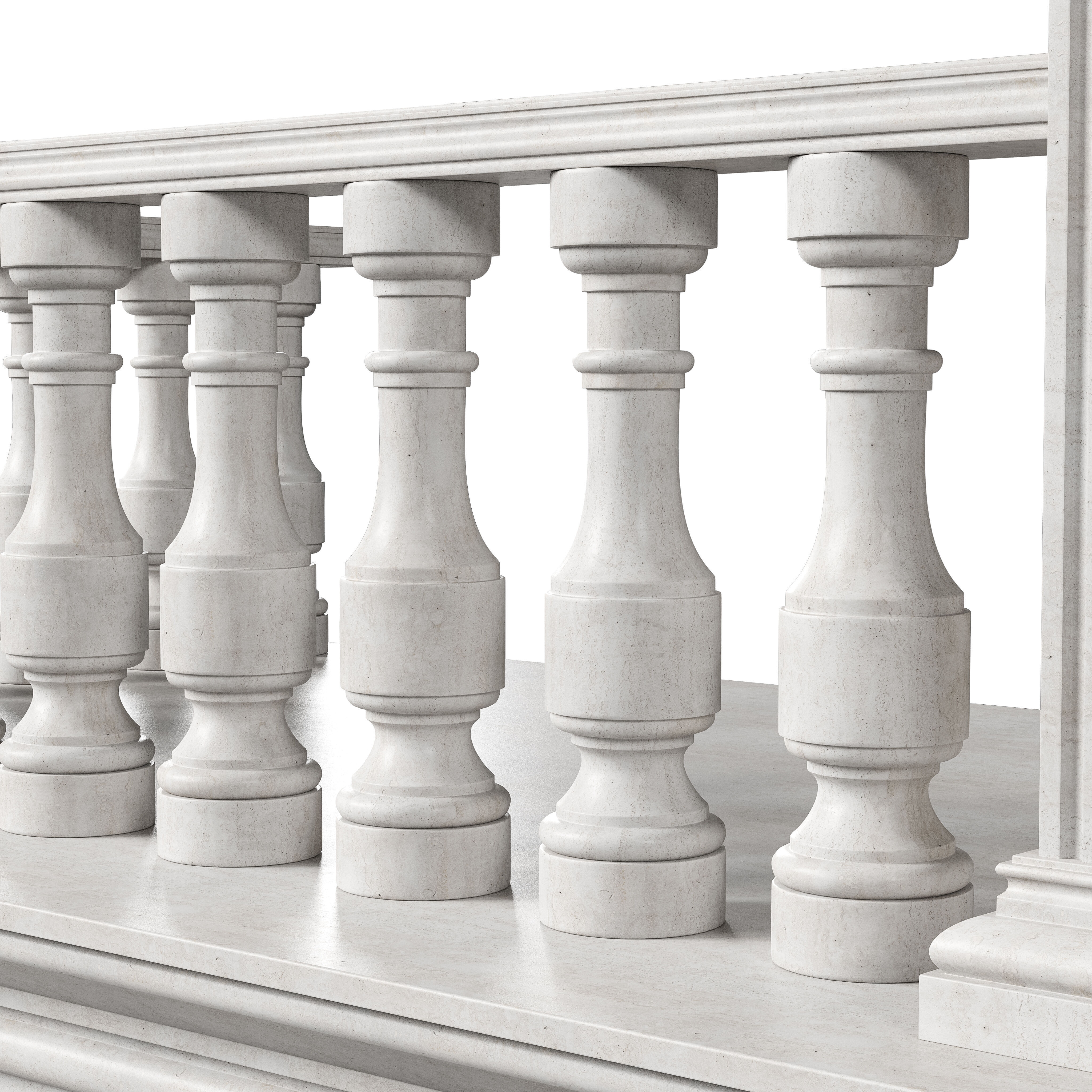 Classic Marble Balcony with Petite Marble Balusters  3D model_2