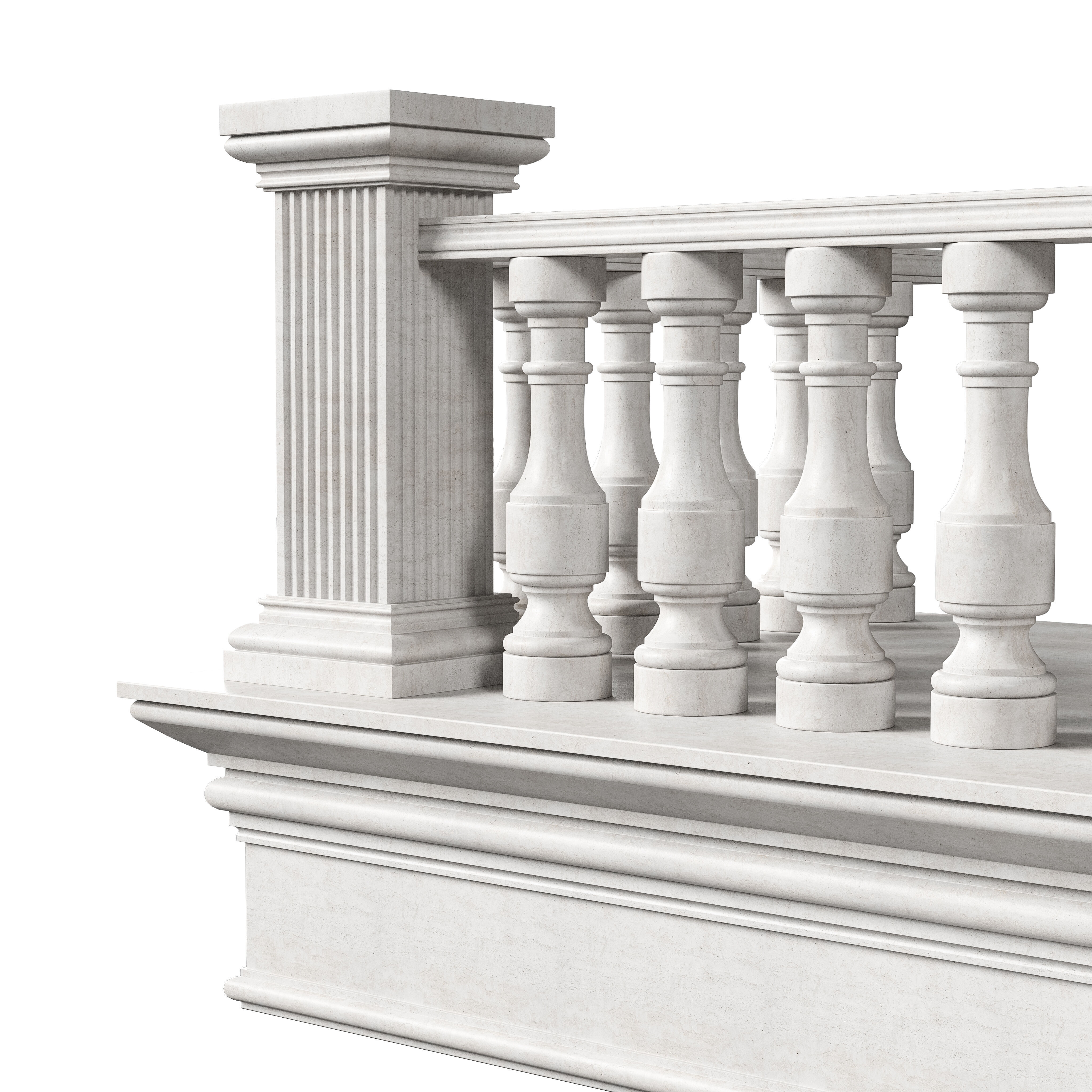 Classic Marble Balcony with Petite Marble Balusters  3D model_1