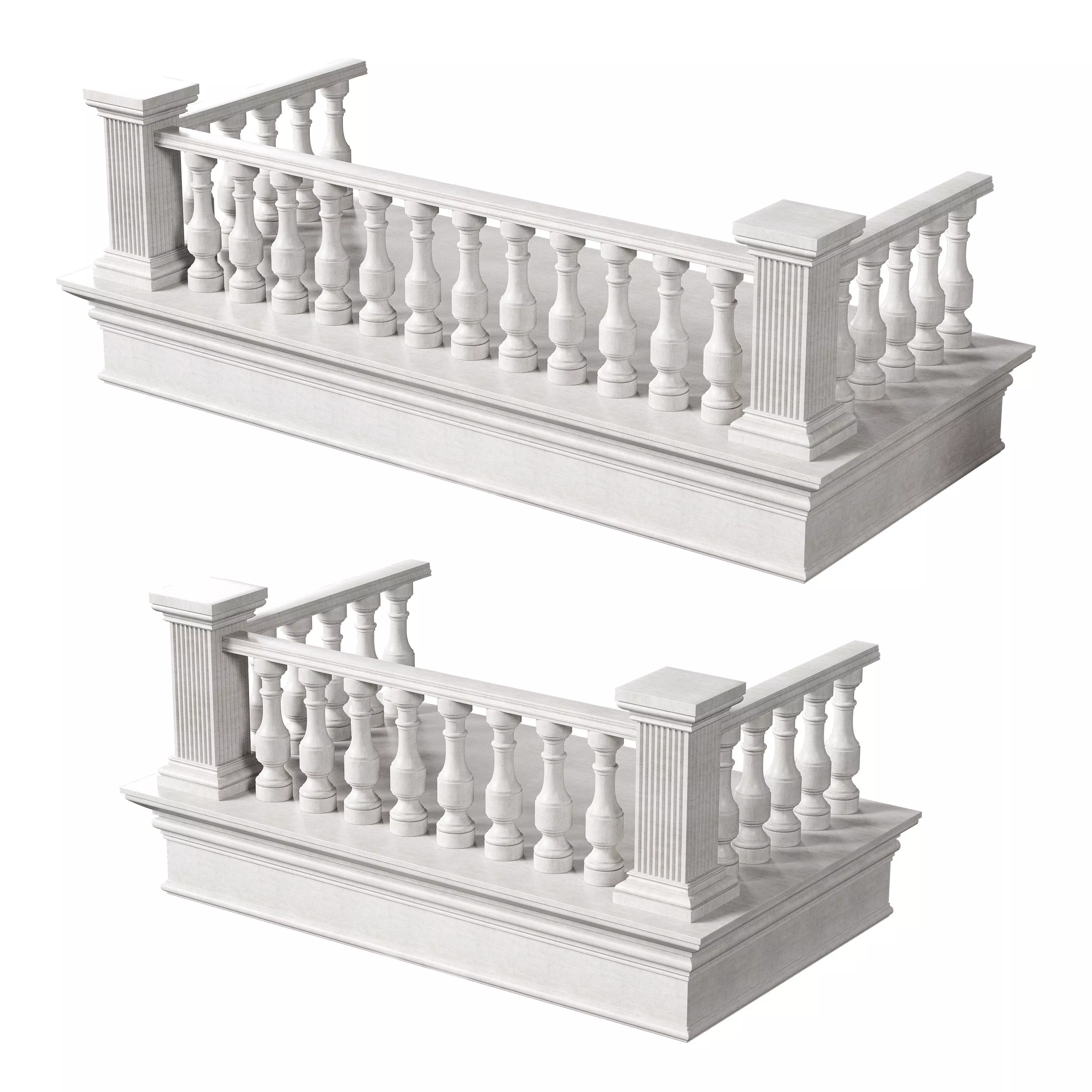 Classic Marble Balcony with Petite Marble Balusters  3D model_0