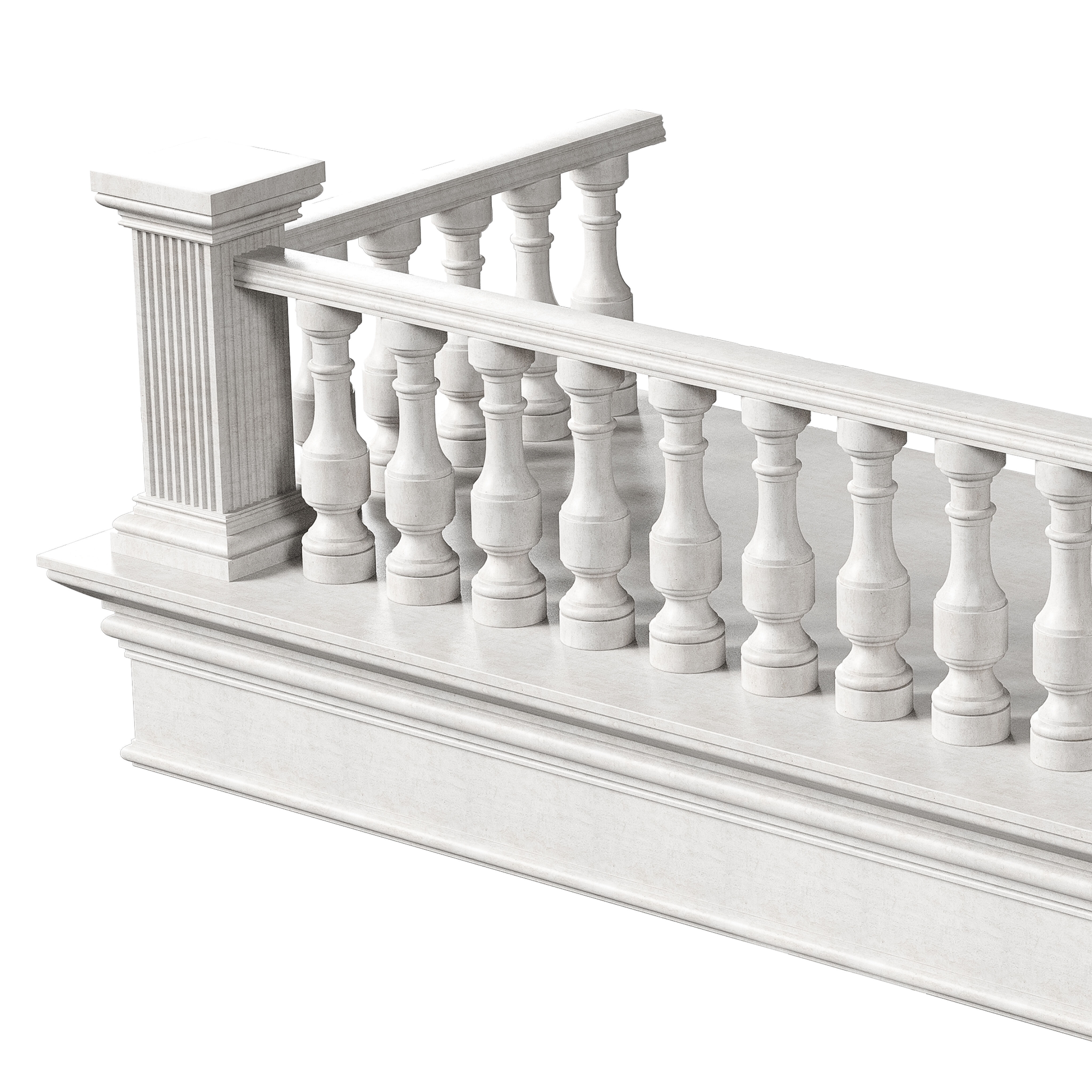 Classic Marble Balcony with Petite Marble Balusters  3D model_5
