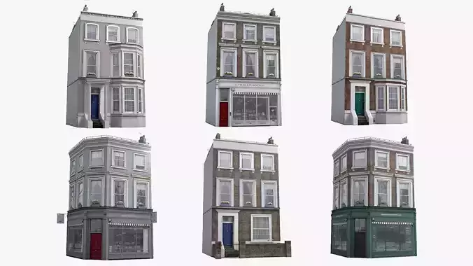 Old London Townhouse Collection Low-poly 3D model