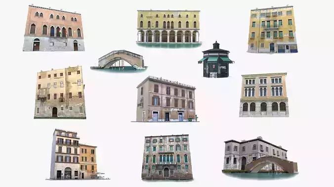 Italian City Old Buildings Collection Low-poly 3D model