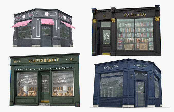Storefronts Collection Low-poly 3D model 3