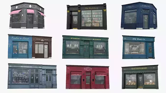 Storefronts Collection Low-poly 3D model