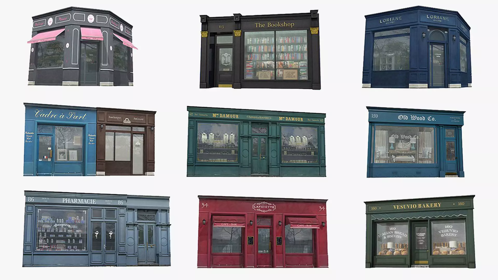 Storefronts Collection Low-poly 3D model