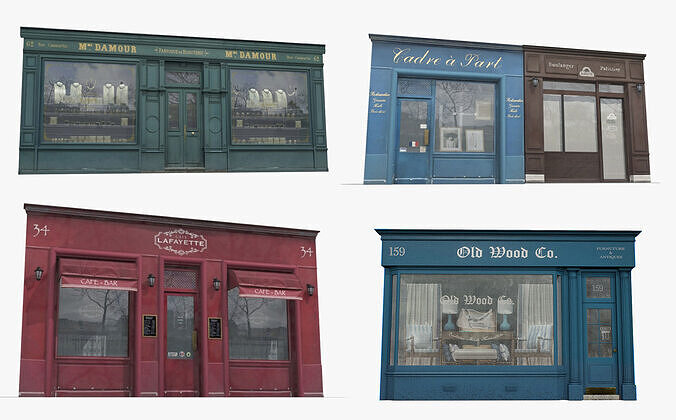 Storefronts Collection Low-poly 3D model 2