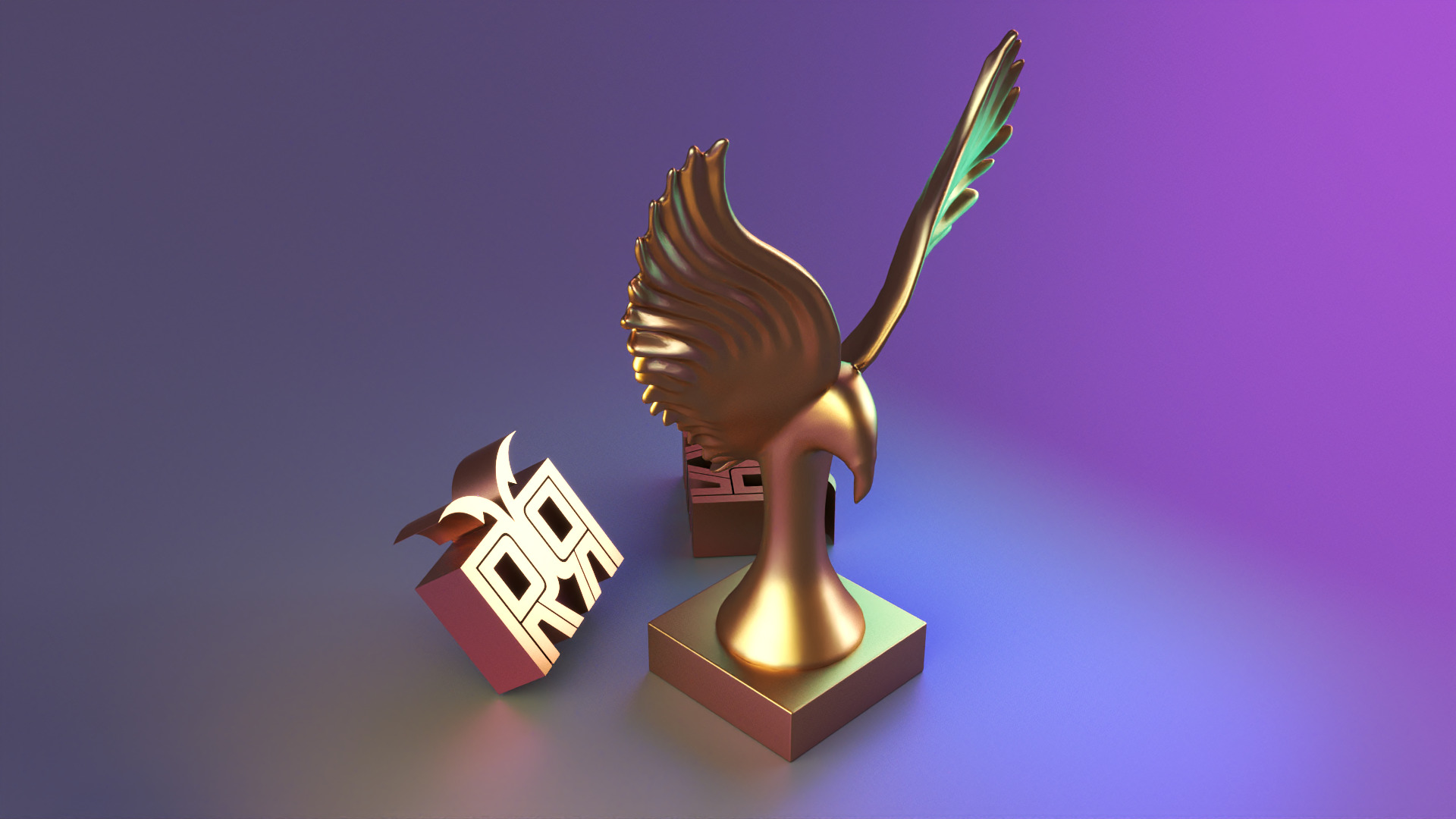 Golden Wings Majestic Bird Statue 3D print model_8