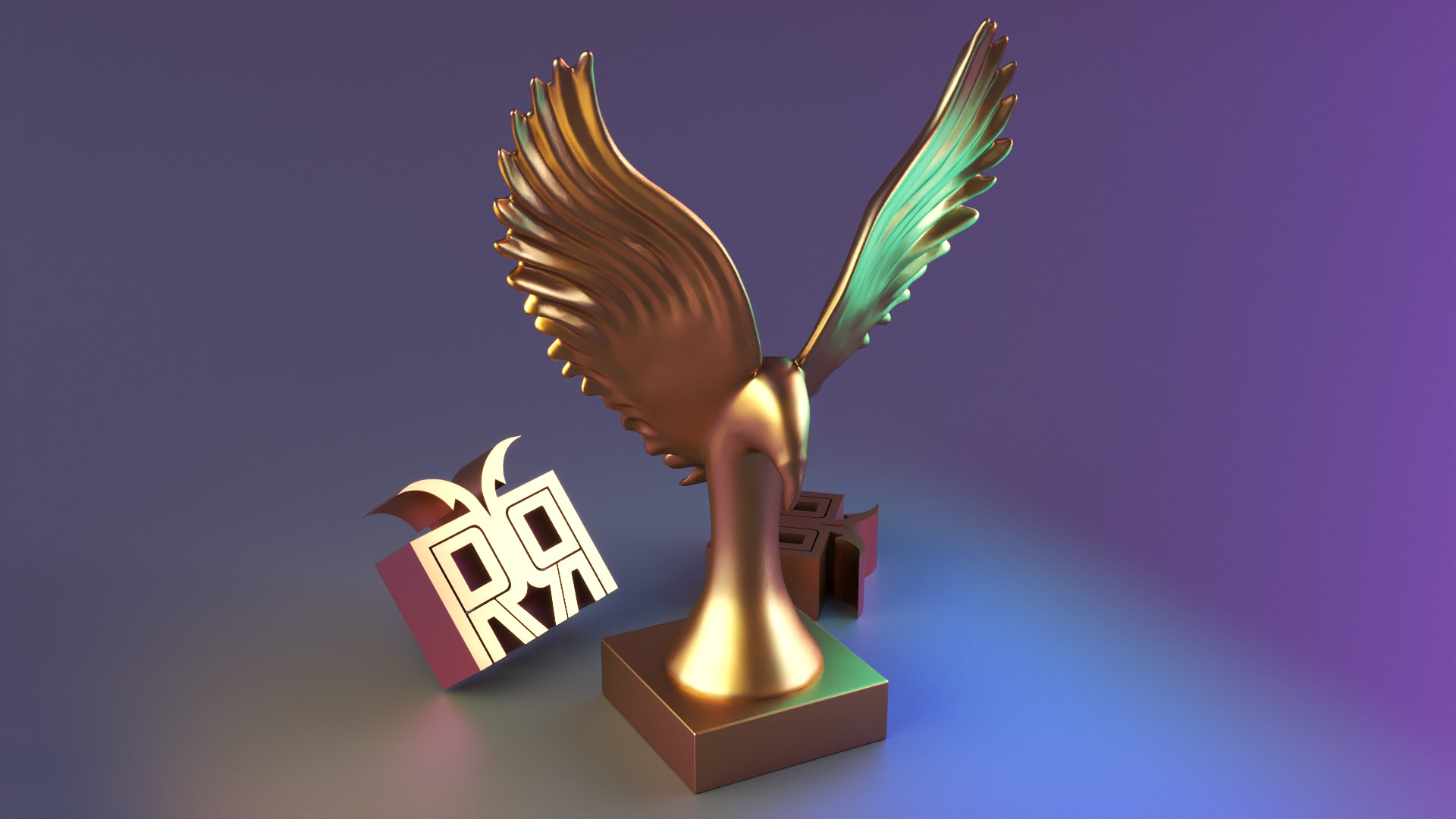 Golden Wings Majestic Bird Statue 3D print model_10