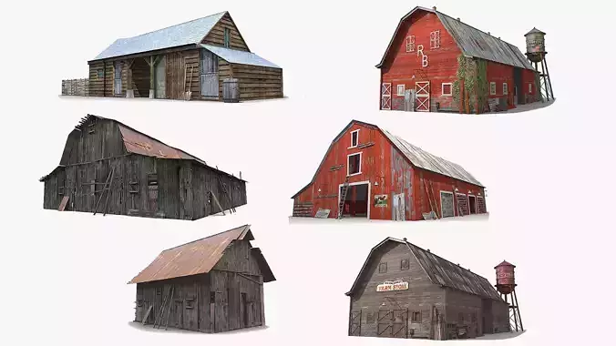 Old Barns Collection Low-poly 3D model