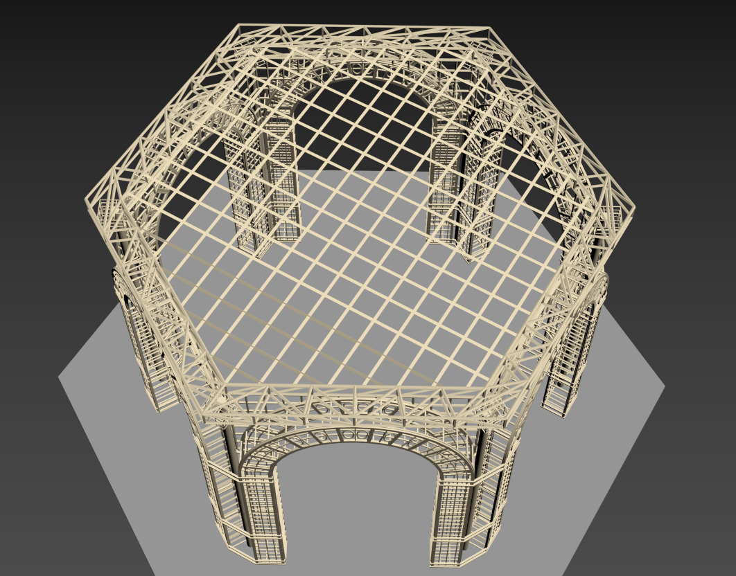 Gazebo Metal Dome Structure Gazebo Dome hexagon structure Arch 3D model_7