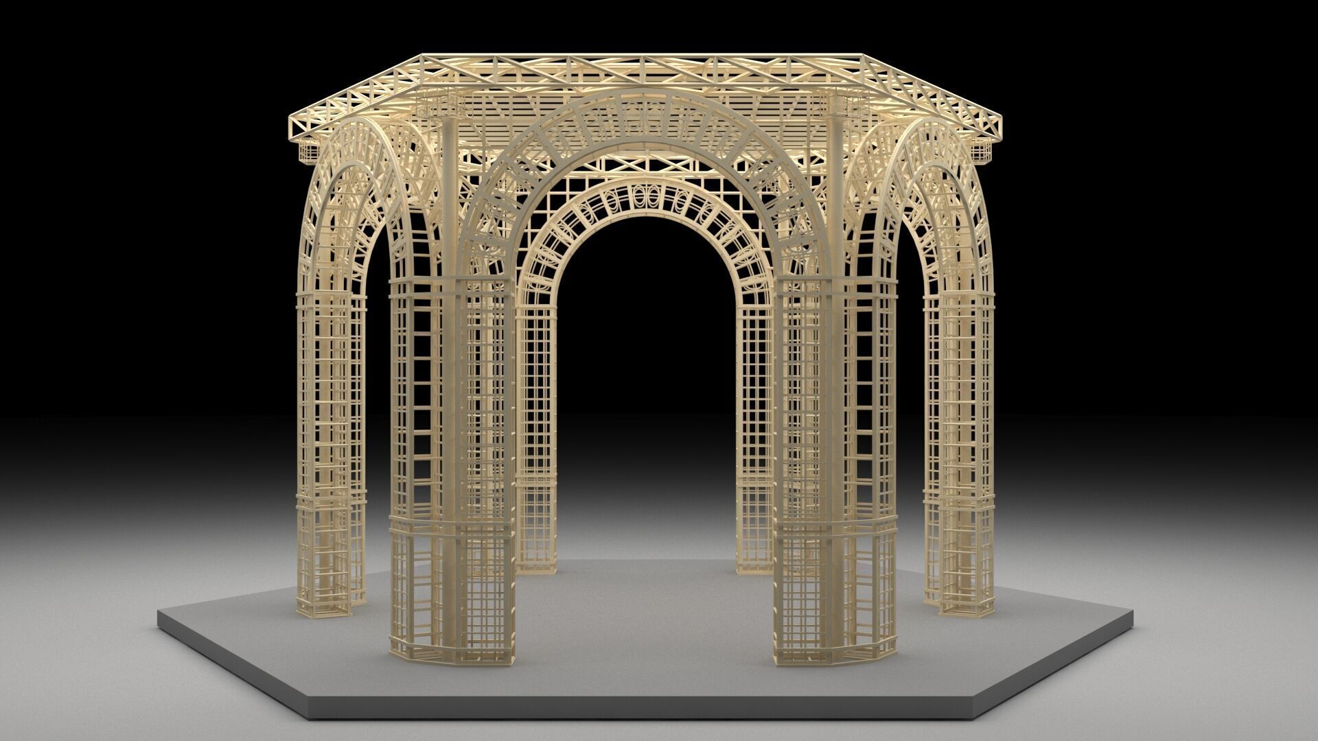 Gazebo Metal Dome Structure Gazebo Dome hexagon structure Arch 3D model_4