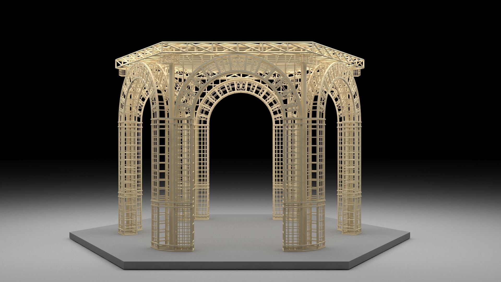 Gazebo Metal Dome Structure Gazebo Dome hexagon structure Arch 3D model_5