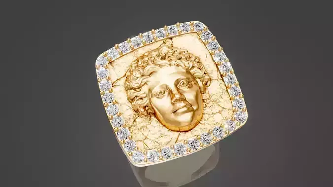 Greek face ring printable gold jewelry printable 3D model